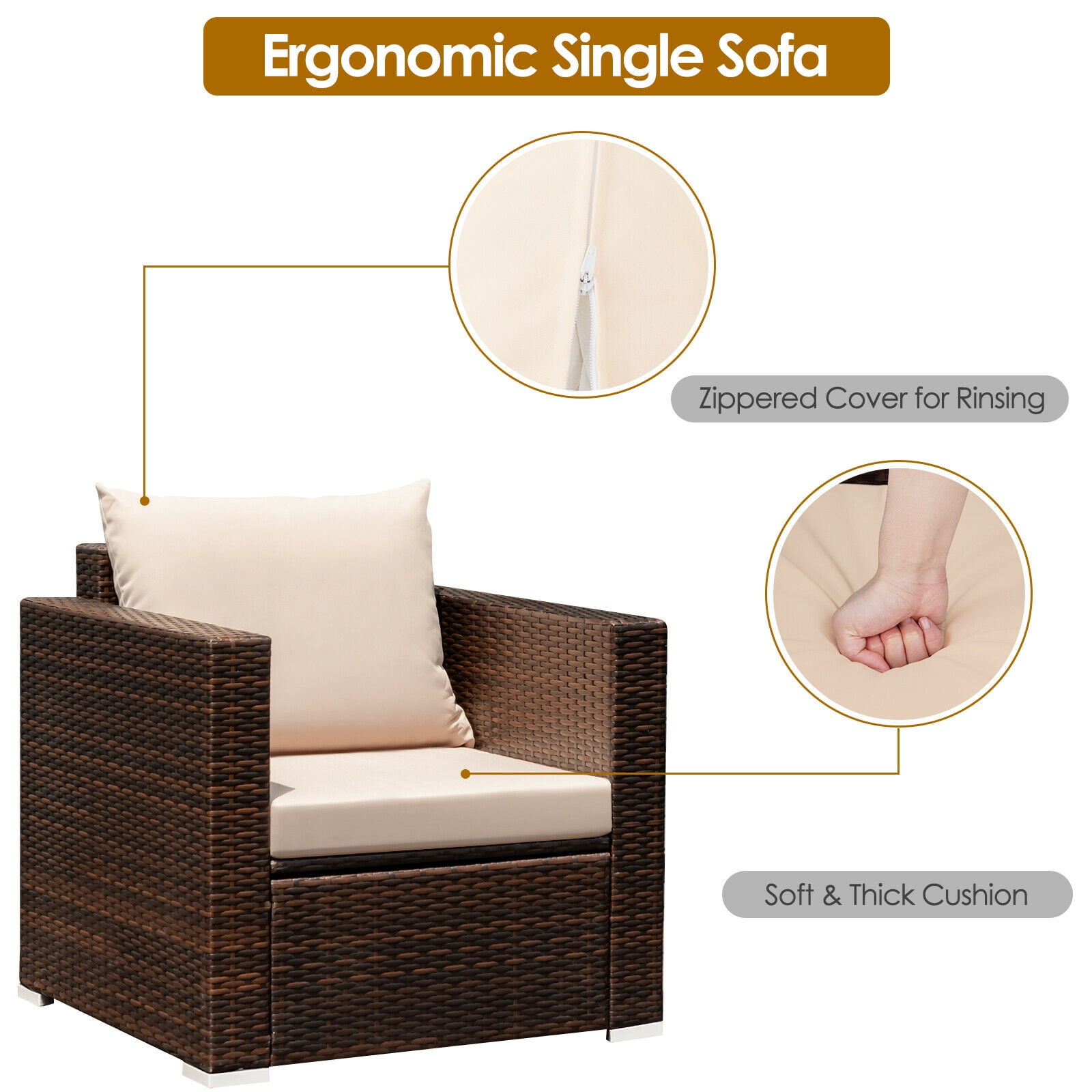 Costway 3PCS Patio Rattan Furniture Set Conversation Wicker Sofa Set w/Cushion Garden