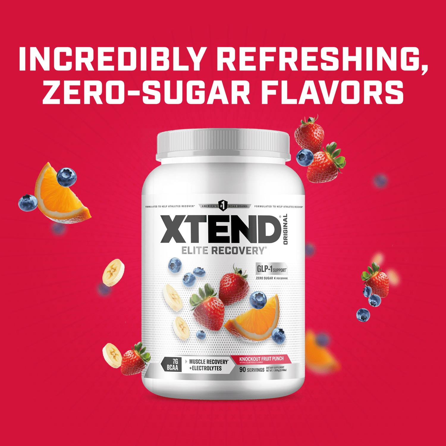 XTEND Original BCAA Powder, Sugar Free Post Workout Muscle Recovery Drink with Amino Acids and 7g BCAAs, Knockout Fruit Punch Flavor, 90 Servings