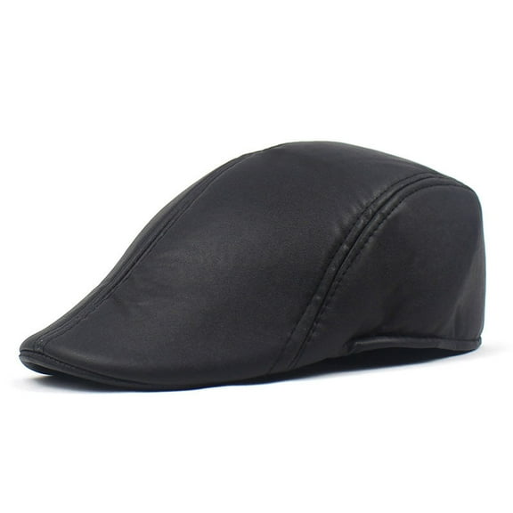 SikaFu Black Sub -Bright Leather PU Beare Hat Men's Autumn And Winter Hat Leather Peaked Peaked Caps Warm The Old Man Hat Forward