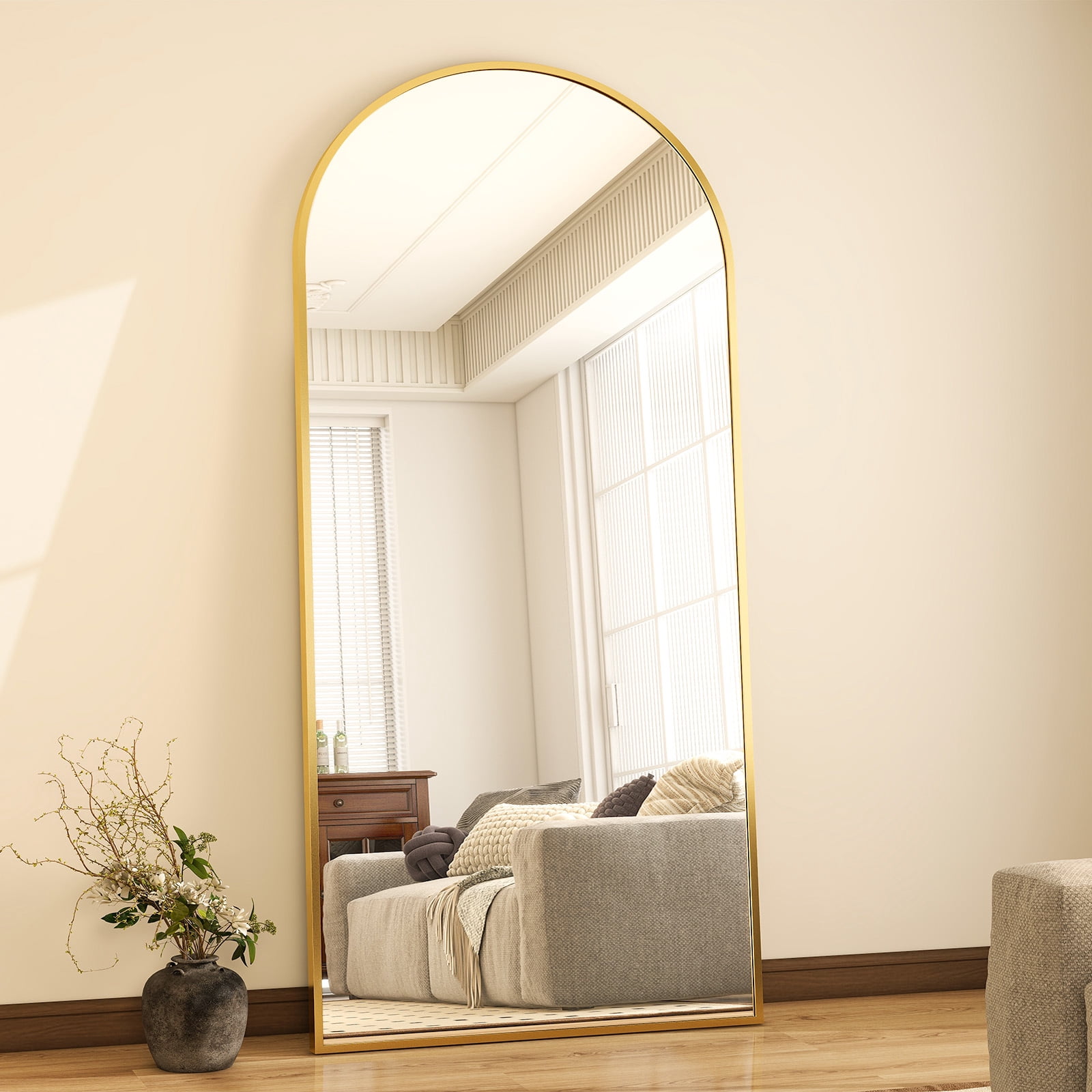 Puremirror 67"x30" Arched Floor Mirror Full Length Mirror Full Body Standing Mirror, Gold