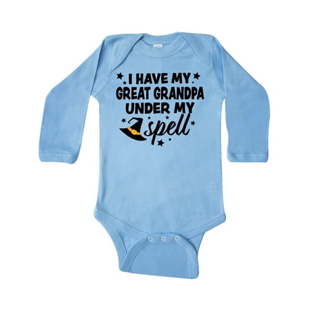

Inktastic I Have My Great Grandpa Under My Spell with Cute Witch Hat Gift Baby Boy or Baby Girl Long Sleeve Bodysuit