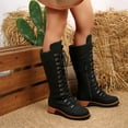 thumbnail image 6 of Lovzfmll Chelsea Boots Women, Western Knee High Mid Heel Front Lace Up, Chunky Low Heel Round Toe Military Boots Fall Black Boots, 6 of 9
