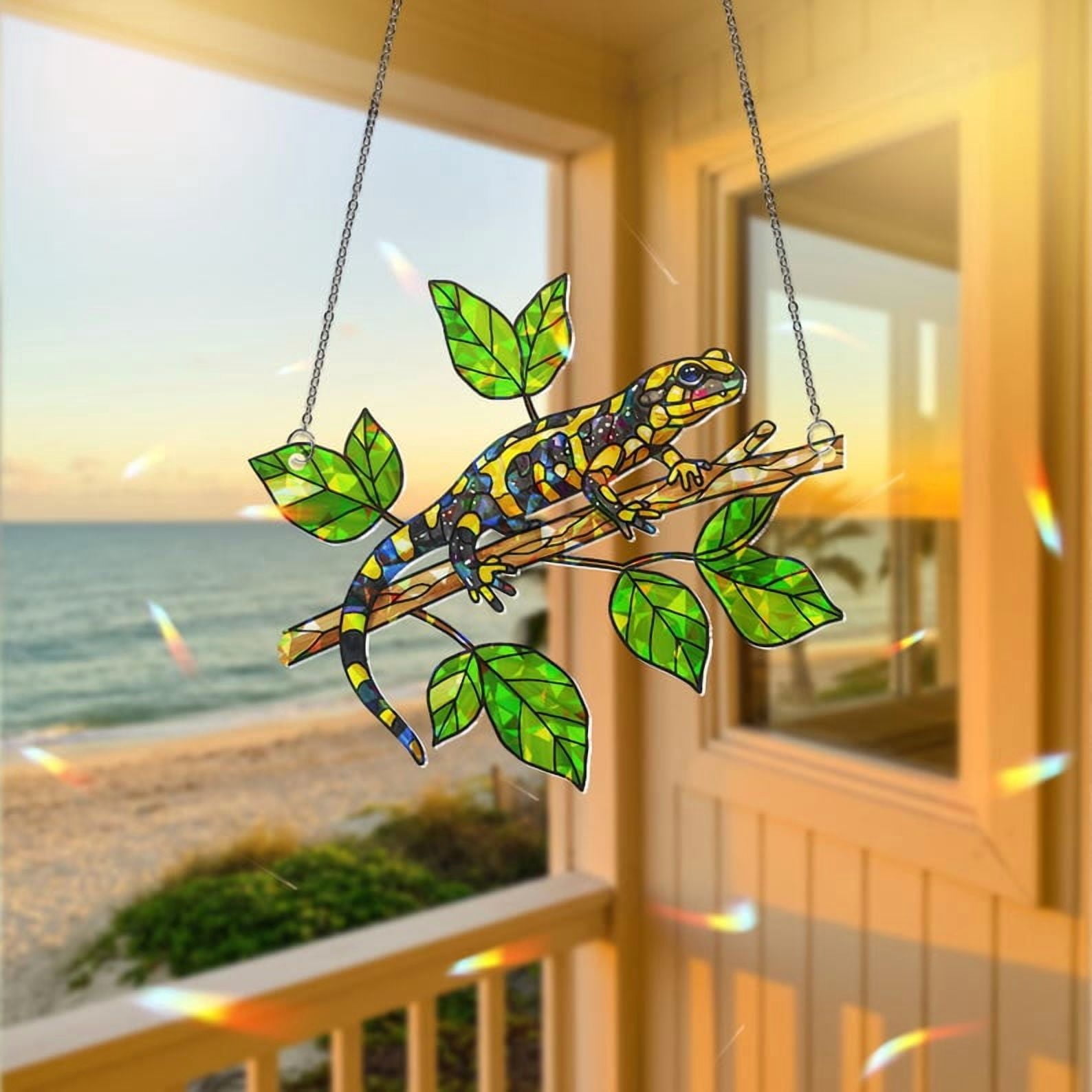 ViciArt Tiger Salamander Suncatcher – 4" Holographic Acrylic Window Hanging, Nature Reptile Decor