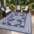 thumbnail image 2 of Haperlare 8'x10' Boho Outdoor Rug Plastic Reversible Outdoor Carpet, Waterproof Straw Patio Rug RV Camping Mat with Storage Bag for Deck Porch Beach Backyard, Dark Blue, 2 of 6
