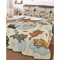 thumbnail image 3 of Quilts Twin-XL Size Bedding Set, Rustic Cat Lightweight Quilted Comforter, Funny Cute Fish Leaves Bubble Soft Reversible Bedspread Coverlet with Pillow Covers for All Season, 68" x 98", 3 of 7