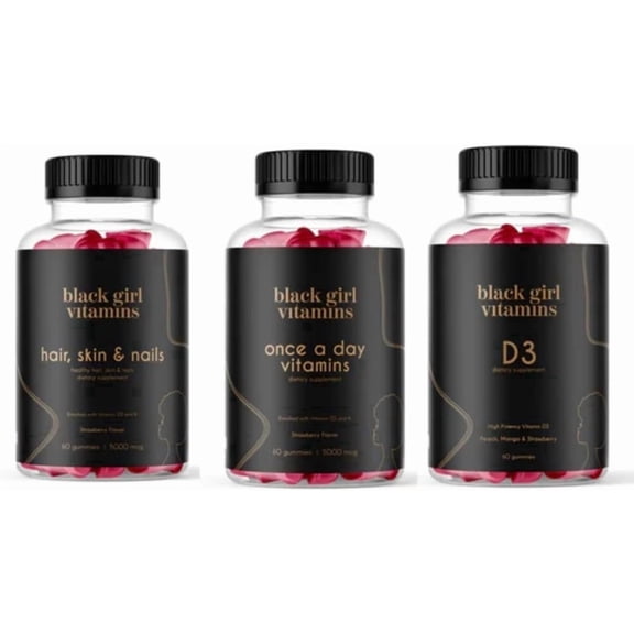Black Girl Vitamins Look Good Feel Good Bundle – Hair Skin & Nails, Vitamin D3 2000IU & Once a Day Multivitamin - Women's Supplement Bundle – Energy, Immunity & Beauty Support