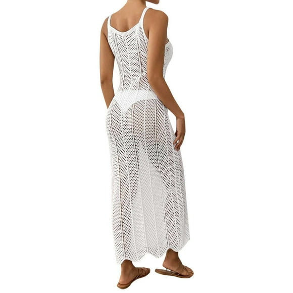 JAKANYQ Women Swimwear Crochet Hollow Out Maxi Dress Sexy Slim Fit Beach Vacation Spaghetti Strap Cozy Hawaii Summer Tropical Brazilian Beachwear