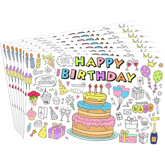 shiyou-24Pcs Happy Birthday Activity Paper Placemats Coloring Disposable Table Mats Cake Place Mats for Party Table Setting Decor Entertainment, 11x17 in