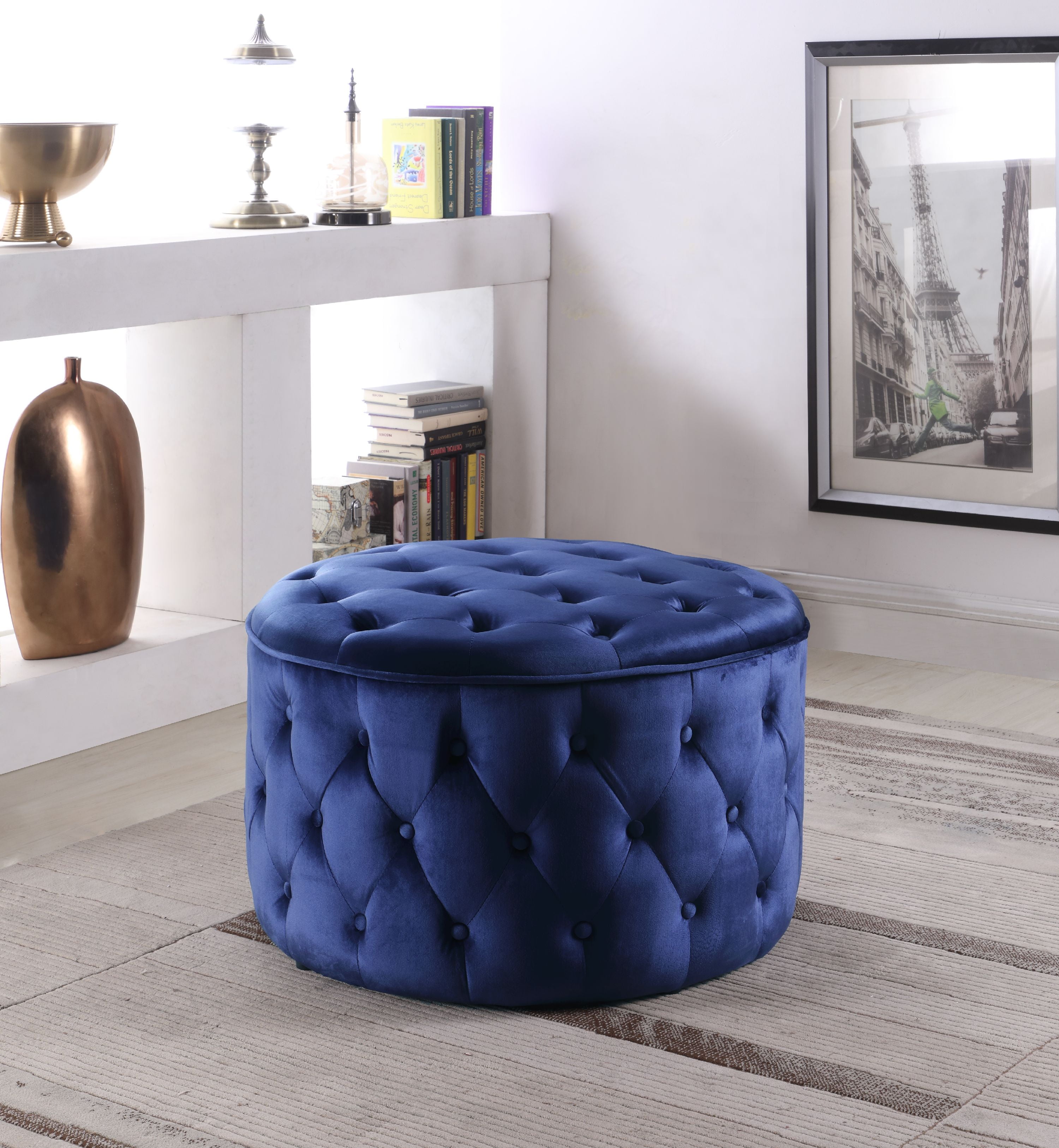 Chic Home Adna Ottoman Button Tufted Velvet Upholstered Round Pouf ...