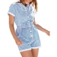 thumbnail image 3 of Short Sleeve Denim Rompers for Women Button Casual Jumpsuits with Pokcet, 3 of 4