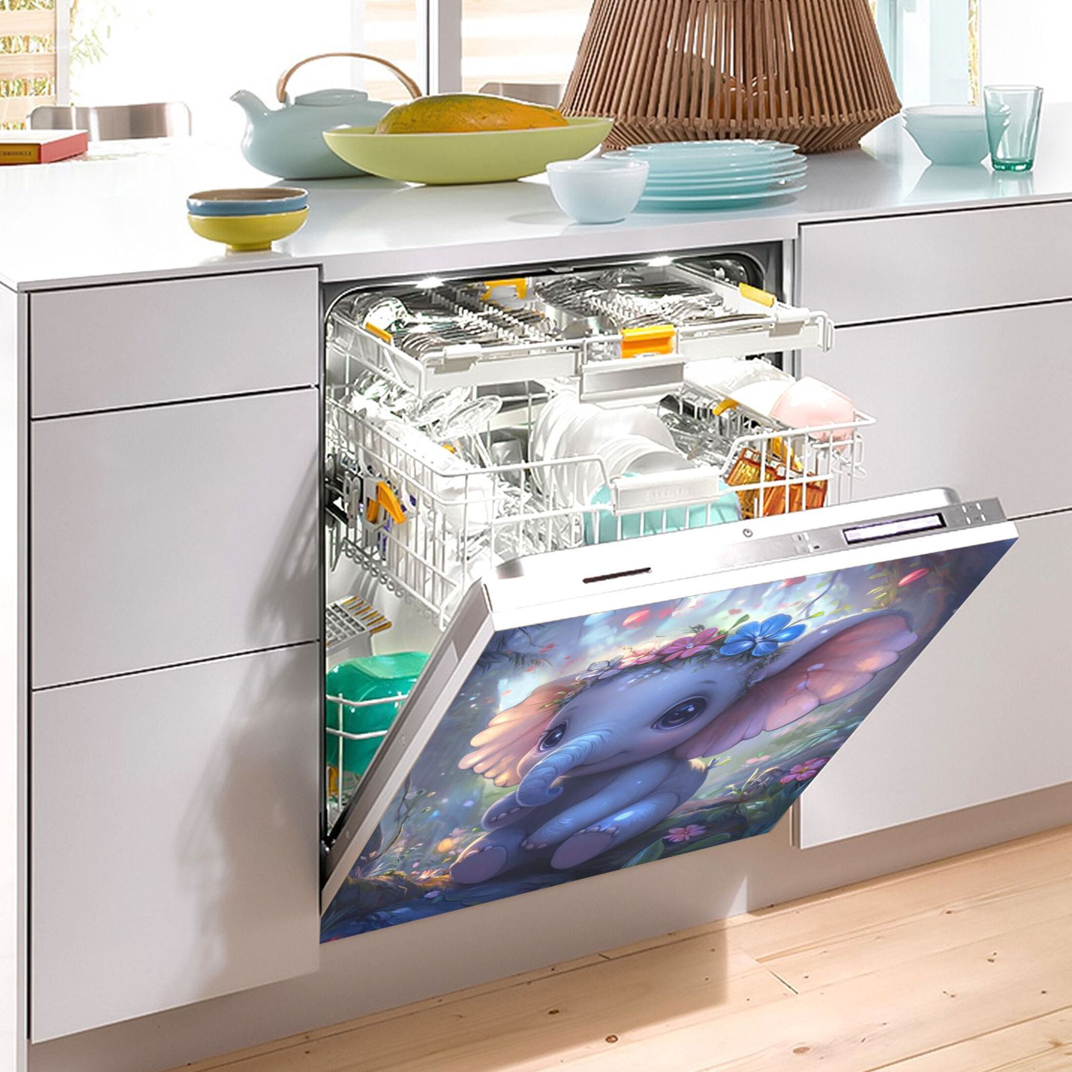 Dishwasher Magnetic Sticker 23x26 Inch Refrigerator Magnetic Sticker Washing Machine Magnetic Sticker Kitchen Panel Magnetic Sticker Home Decor Super Cute Elephant