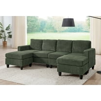 U Shaped Sectional Sofa,6-Seats Modular Corduroy Sofa Couch with Ottoman for Living Room,Green