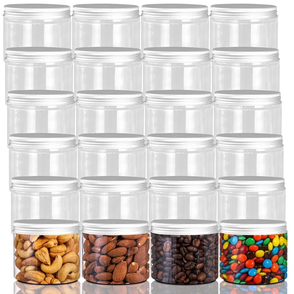 12oz Clear Plastic Storage Jars, 24Pcs Round Empty Container Jars with Screw On Lids for Coffee Bean,Candy,Peanut Butter,Honey(350ml)