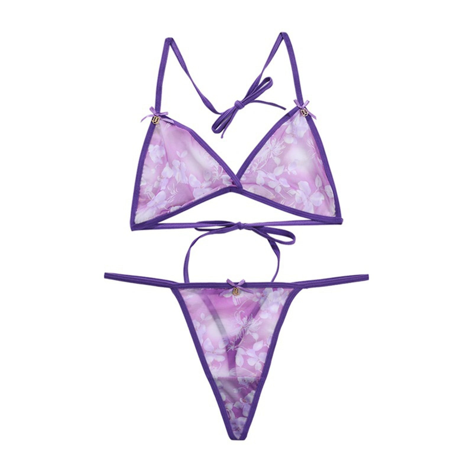 Lingerie Printed Underwear Com Table Soft Mesh Gathering Bindings Push Up  Bra and Panty Sets for Women Lingerie Sets Purple L