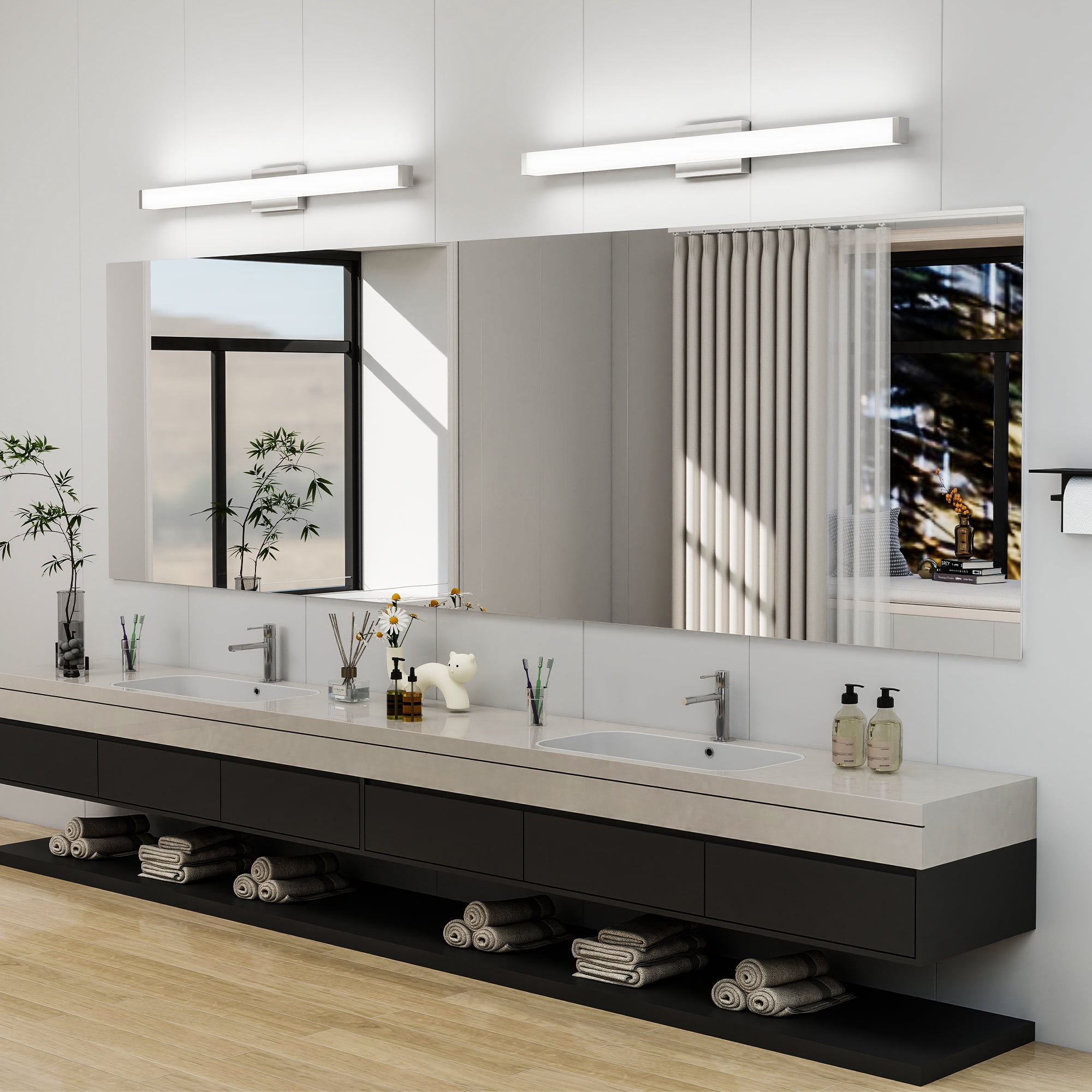 TICOZE 41 Inch Brushed Nickel Modern LED Vanity Light Bar, 24W 6000K Cool White, Energy Saving Bathroom Mirror Light Fixture