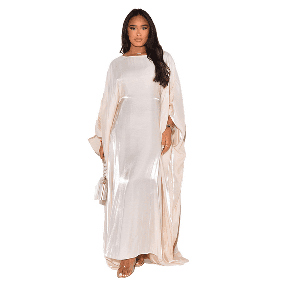 Ramadan Eid Satin Batwing Butterfly Abaya,Abayas for Women Robe,Dubai Luxury Muslim Maxi Kaftan Dress,Kaftan Robe Ramadan Clothes,Prayer Dress Batwing Long Sleeve,One Size,Apricot