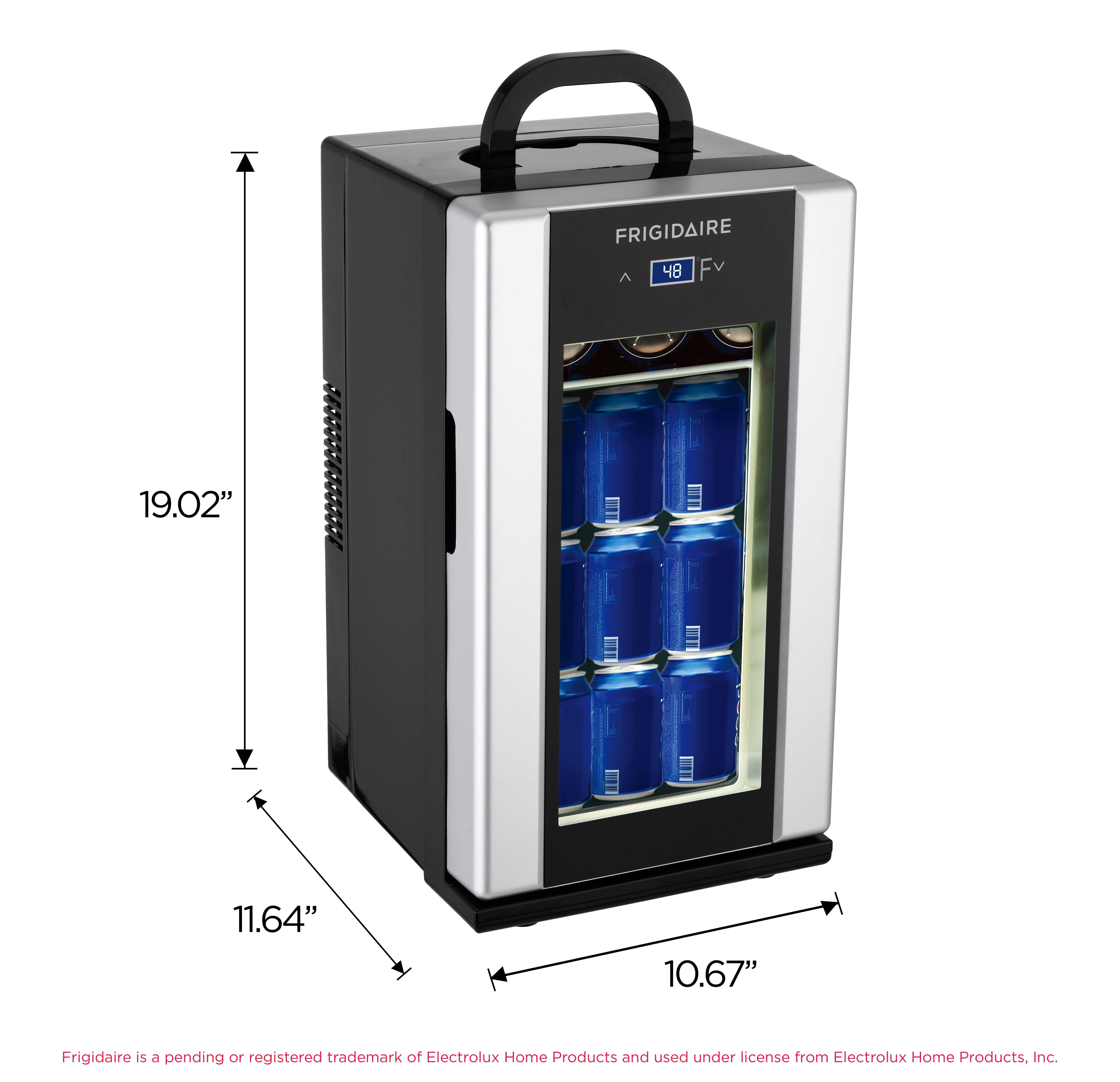 Frigidaire Retro Beverage Refrigerator, Silver, 10.67''x11.15''x19.19''