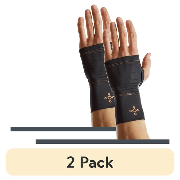 (2 pack) Tommie Copper Sport Compression Wrist Sleeve, Black, Adult, Small/Medium, Copper and Zinc Infused Muscle Recovery, 1 Sleeve