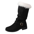 thumbnail image 4 of XIMIN Women's Winter Warm Snow Boots Mid-Calf Low Heel Round Toe Booties Thick Fleece Collar Platform Sole Boots Outdoor Waterproof Non-Slip Snow Boot Belt Pull On Booties, 4 of 4