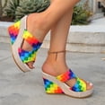 thumbnail image 4 of Rokment Boho Platform Wedge Dress Slides Sandals for Woman Colorful Trendy Casual Leather Linen Sole Chunky High Heels Slip on Womens Summer Beach Vacation Shoes C Size 8, 4 of 7