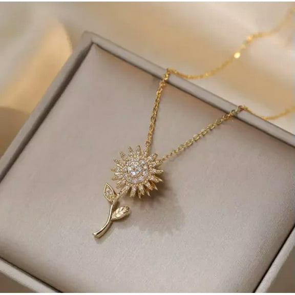 K-KED Women's Fashion Delicate Jewelry Gold Cubic Zircon Sunflower Pendant Necklace