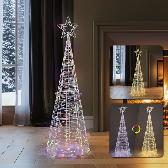 CAPHAUS 4FT Pre-lit LED Christmas Cone Tree with Star Topper, 630 Lights, 3 Lighting Modes with Timer, Light-Up Christmas Tree for Home Holiday Decor, Easy Assembly & Storage Indoor Xmas Decorations