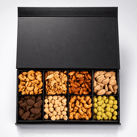 Nuts Factory Luxury Candied & Flavored Nuts Collection Box, Black Edition, 8 Gourmet Selections, Premium Sweet & Crunchy Nut Gift Assortment for Holidays, Parties & Corporate Gifts
