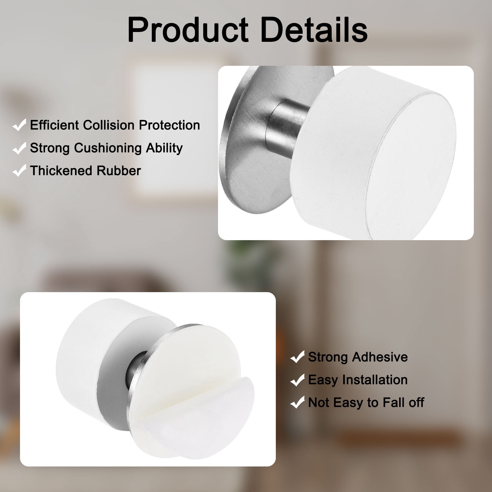 Uxcell 4Pcs Door Stoppers, Self-Adhesive Cylindrical Door Stop Wall Protector 40mmWhite
