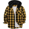 thumbnail image 3 of Teen Button down Boys Shirt Plaid Hooded Long Sleeve Shirt Lightweight Boys Fall Jacket Boys Tops Size 13-14 Years, 3 of 9