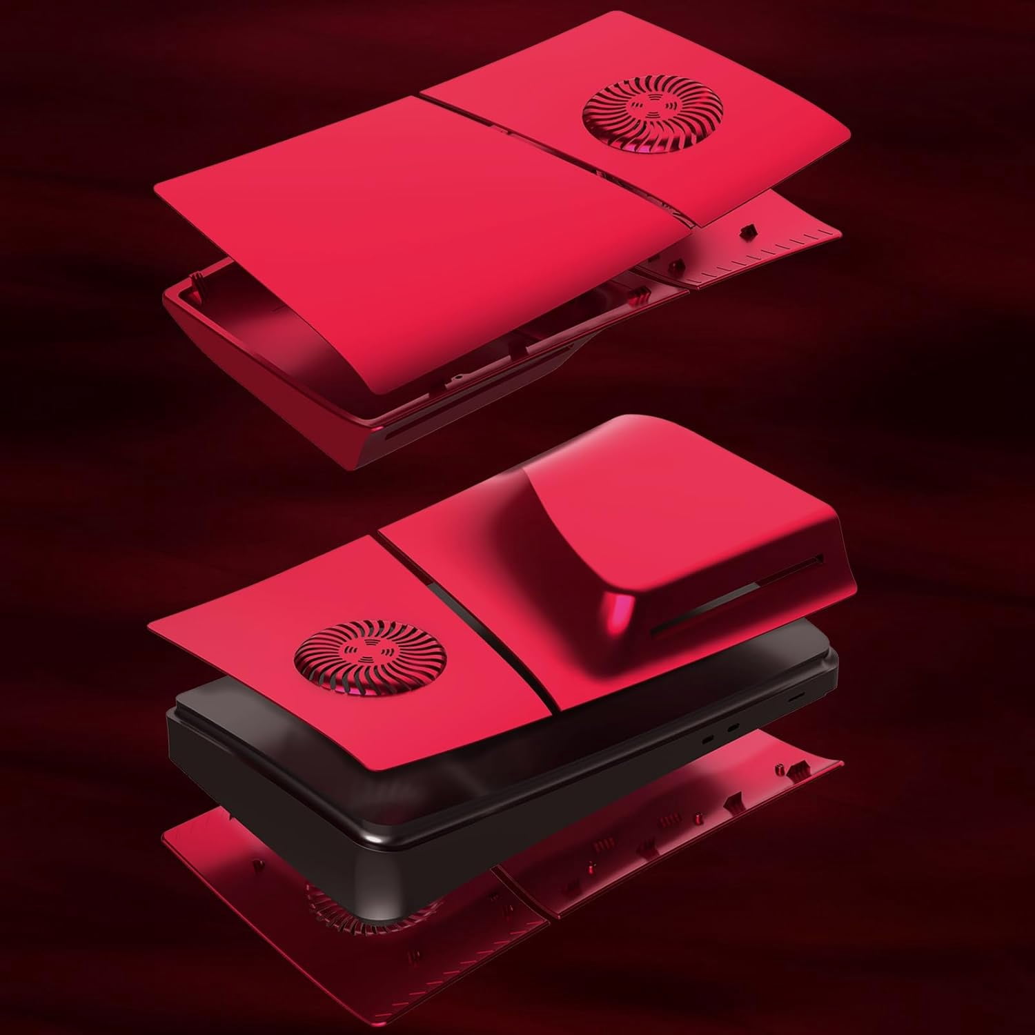 Slim Disc Edition Cover Plates with Cooling Vents for New PS5 Slim Console, Shell Panels for PlayStation 5 Slim Accessories Protective Replacement Faceplate (Volcanic Red)