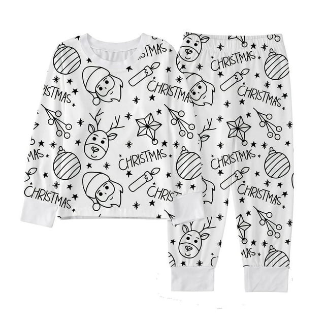 COM1950s Children's Diy Hand-Drawing Set, Long-Sleeve Casual Two-Piece, Elastic Waist, Printed Colors