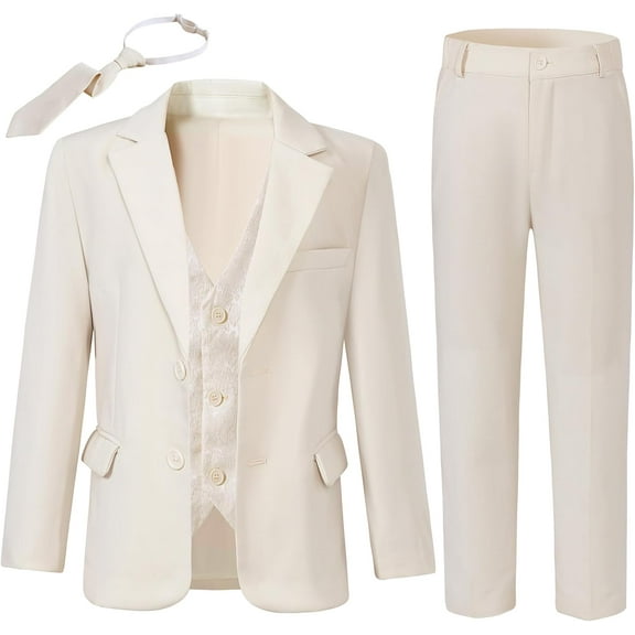 CARETOO Boys Suit 4 Piece Slim Fit Boys Suits Jacket Vest Pants Tie for Kids Suits Sets Boy Formal Tuxedo Set