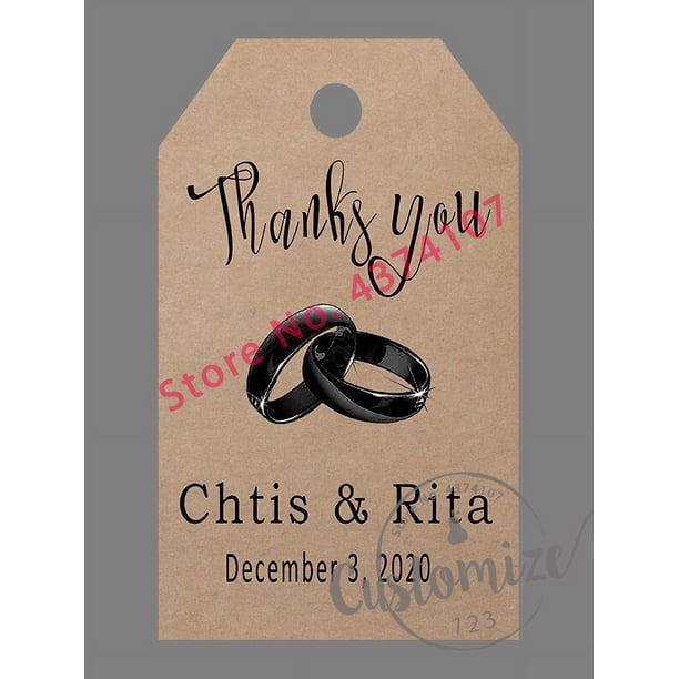 Etiquetas de papel Kraft personalizadas, etiquetas perforadas con texto y logotipo, para recuerdo de boda, 100 unidades