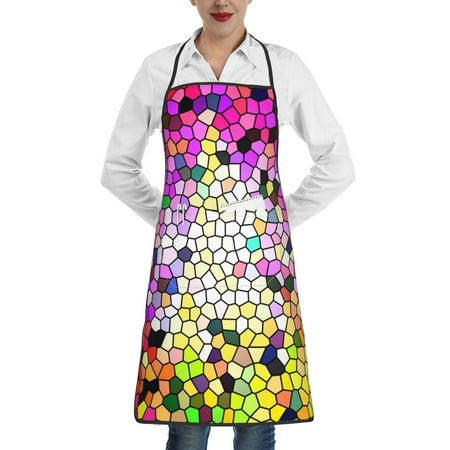 

Gaeub Colorful Tie Dye Stained Glass 3 Kitchen Cooking Aprons Adjustable Bib Apron Waterdrop and Oil Resistant Kitchen Chef Apron for Women Men