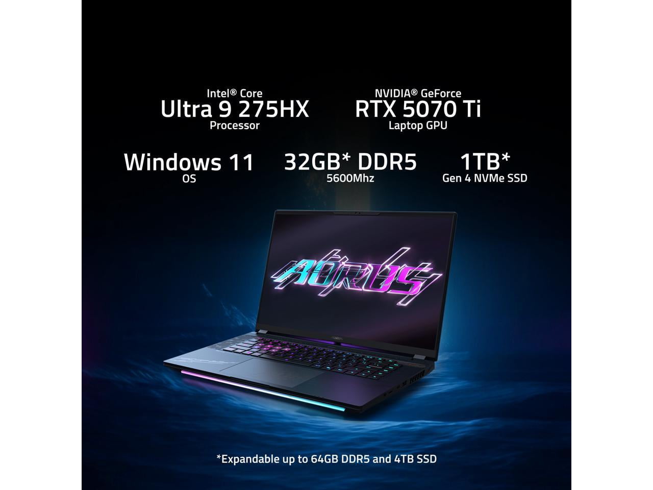 GIGABYTE AORUS Master 16" Gaming Laptop, Intel Core Ultra 9 275HX, 32GB RAM, 1TB SSD, GeForce RTX 5070 Ti, OLED 240Hz, Dark Tide, BXHC4USE64SH