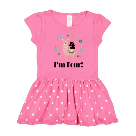 

Inktastic 4th Birthday Llama for Girl Gift Toddler Girl Dress