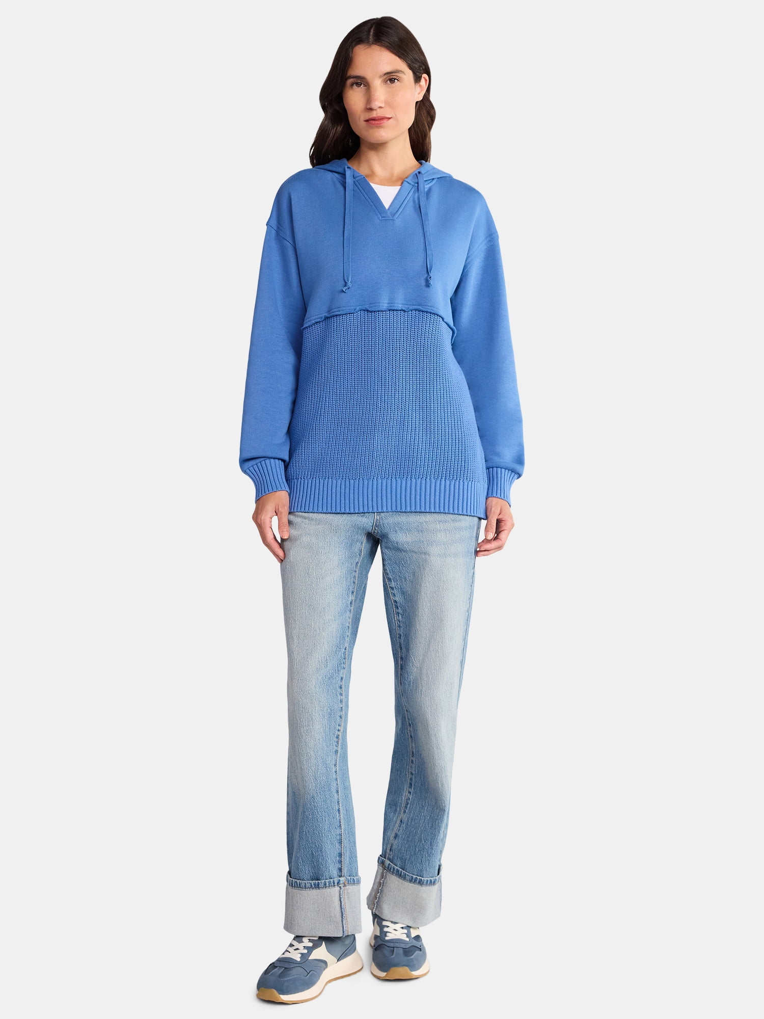 Time and Tru Women's Mixed Media Hoodie, Sizes XS-XXXL