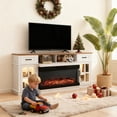 thumbnail image 2 of Ktaxon 70-Inches Fireplace TV Stand, Industrial Entertainment Center with 36in Electric Fireplace Heating, 2 Door Storage & Drawers, White Brown, 2 of 8