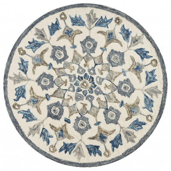 4’ Round Blue Floral Oasis Area Rug