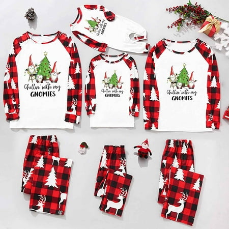 

LINMOUA Men s Dad Christmas Plaid Print Family Matching Long-Sleeved Top + Pants Set