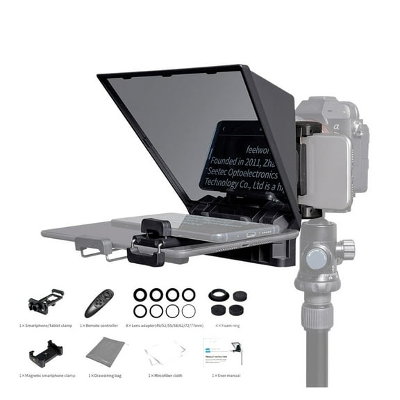 Portable 8 Inch Teleprompter Supports Under 8" Shooting Smartphone/Tablet Prompting Remote ,Easy to Setup