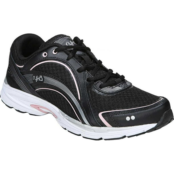 Women's Ryka Sky Walk Walking Shoe Black/Pink/Silver Leather/PU/Fabric