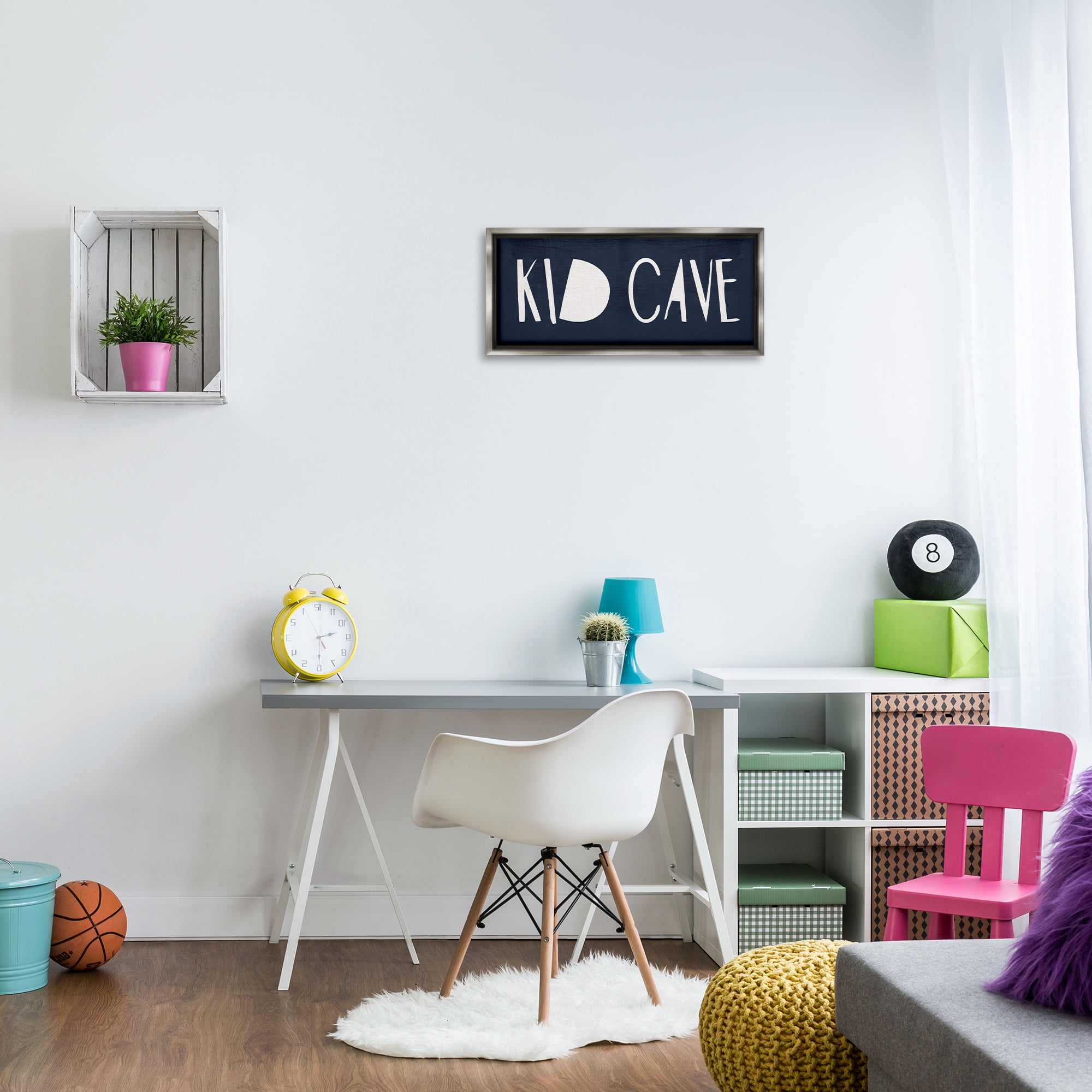 Stupell Industries Minimal Kid Cave Sign Typography Painting Gray Floater Framed Canvas Art Print Wall Art, 25 x 11