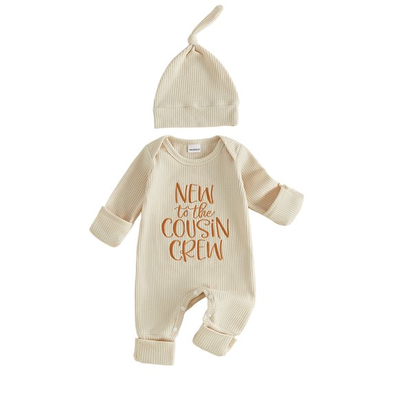 Cjfdfy Newborn Baby Boy Girl Fall Outfits New To The Cousin Crew Waffled Ribbed Long Sleeve Bodysuit And Hat 2Pcs Infant Cute Coming Home Fall Winter Outfit 0-9M