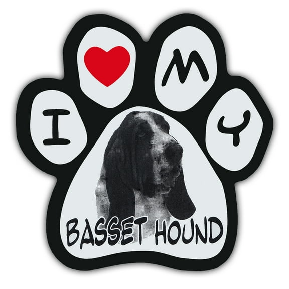 Picture Paws | Dog Paw Shaped Magnets: I Love My Basset Hound | Car Magnet