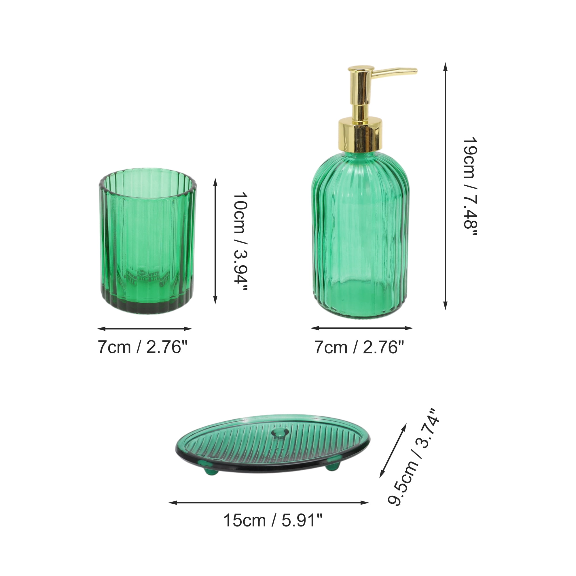 Unique Bargains 3Pcs Reusable Stripes Bathroom Accessories Set Green