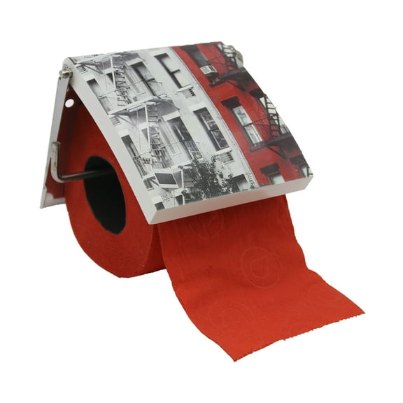 Evideco  Brooklyn Wall Mounted  Printed Toilet Tissue One Roll Dispenser - Gray, Red, Multicolored - 5.31"L x 1"W x 4.50"H