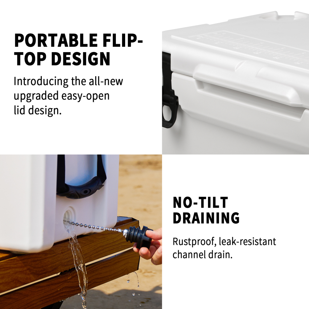 35 Qt Rotomolded Insulated Cooler, White Heavy Duty Ice Chest with 5-Day Ice Retention for Camping, Beach and Outdoor Activities