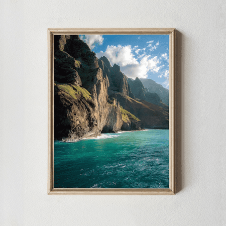 Na Pali Coast Cliffs Ocean Photography Poster, Poster Only