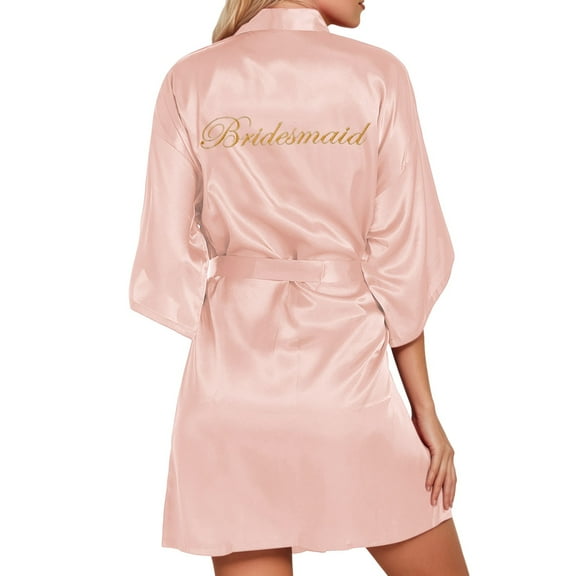 HNMKIU Elegant Women's Wedding Party Robe Satin Kimono with Embroidered Lace for Bridesmaids Nightwear Bathrobe,Size M
